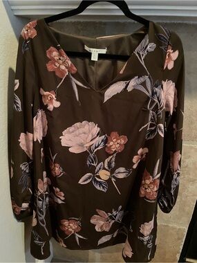 NWOT Miami Dress brown floral Peach ivory hues Fall brunch feminine cottage SM